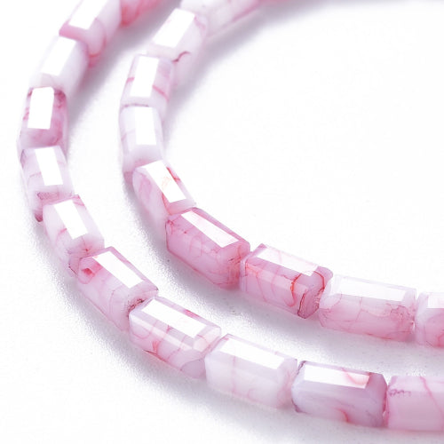 Glass Beads, Cuboid, Faceted, Opaque, White, Red, 6.5x3.5mm - BEADED CREATIONS