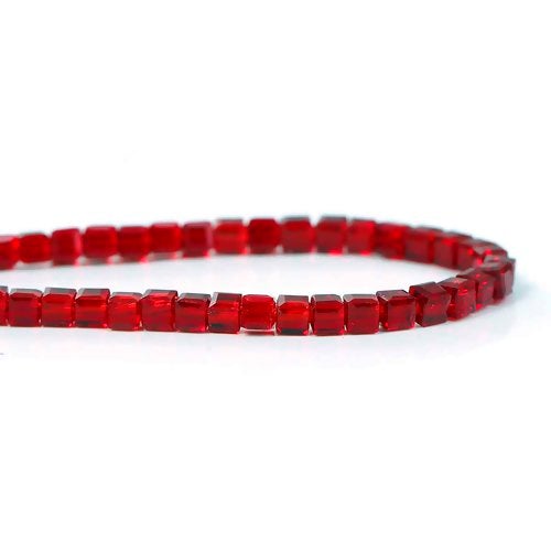 Glass Beads, Dark Red, Cube, Faceted, Transparent, 3mm - BEADED CREATIONS