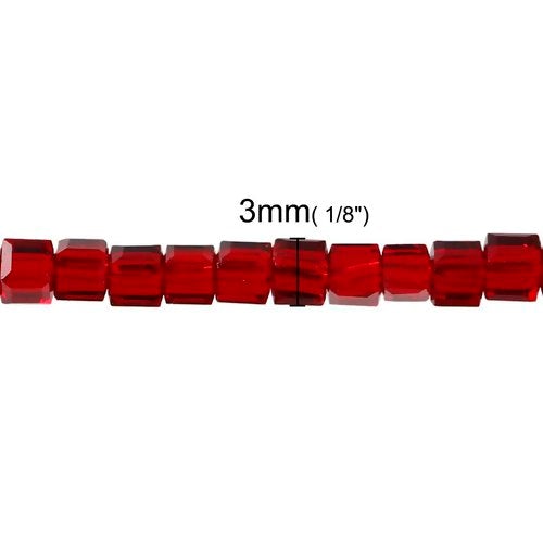Glass Beads, Dark Red, Cube, Faceted, Transparent, 3mm - BEADED CREATIONS