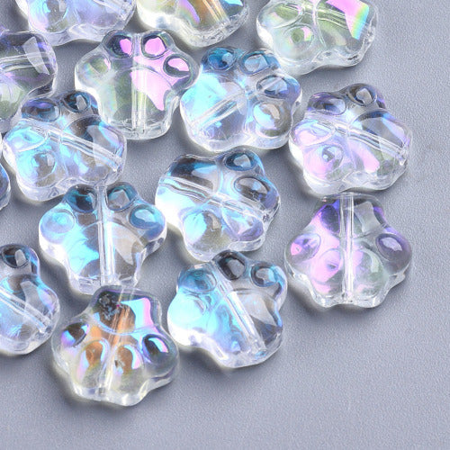 Glass Beads, Dog Paw Prints, Electroplated, Transparent, Clear, AB, 11mm - BEADED CREATIONS