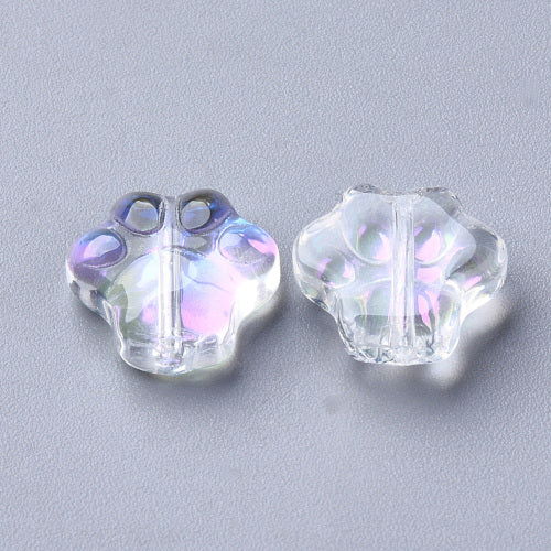 Glass Beads, Dog Paw Prints, Electroplated, Transparent, Clear, AB, 11mm - BEADED CREATIONS