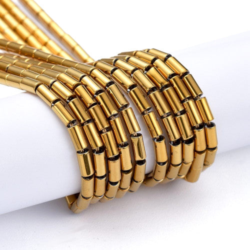 Glass Beads, Electroplated, Column, Gold Plated, 4.5-5x2.5mm - BEADED CREATIONS