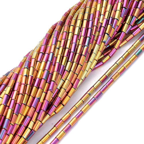 Glass Beads, Electroplated, Column, Multicolored, Purple, 4.5-5x2.5mm - BEADED CREATIONS