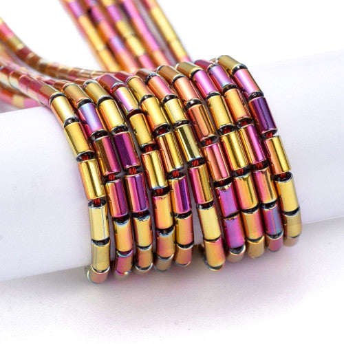Glass Beads, Electroplated, Column, Multicolored, Purple, 4.5-5x2.5mm - BEADED CREATIONS