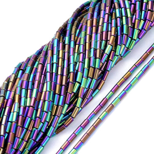 Glass Beads, Electroplated, Column, Multicolored, Rainbow, 4.5-5x2.5mm - BEADED CREATIONS