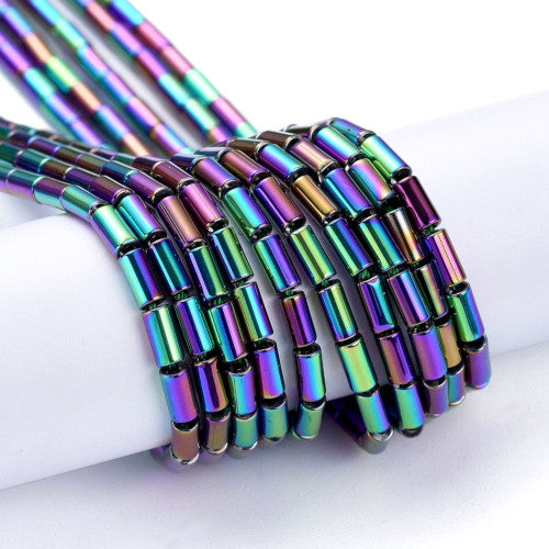 Glass Beads, Electroplated, Column, Multicolored, Rainbow, 4.5-5x2.5mm - BEADED CREATIONS
