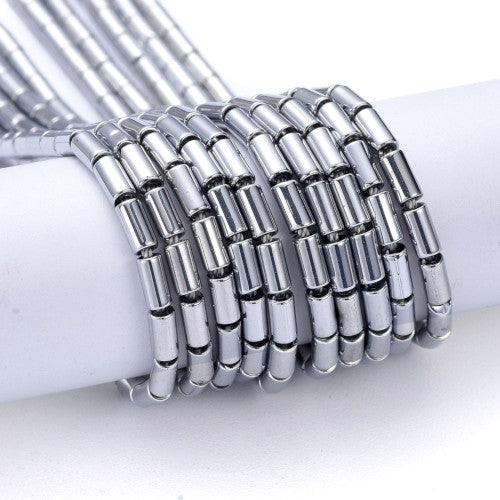 Glass Beads, Electroplated, Column, Platinum Plated, 4.5-5x2.5mm - BEADED CREATIONS