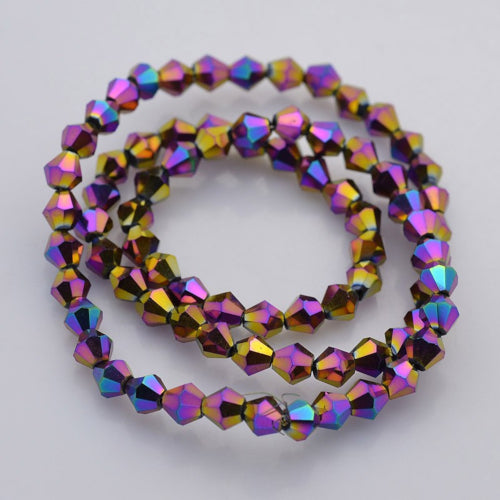 Glass Beads, Electroplated, Faceted, Bicone, Rainbow, 4mm - BEADED CREATIONS