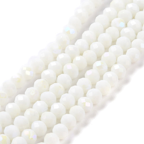 Glass Beads, Electroplated, Rondelle, Faceted, Opaque, Half Rainbow Plated, White, 6mm - BEADED CREATIONS