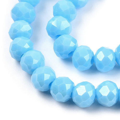Glass Beads, Electroplated, Rondelle, Faceted, Pearl Luster, Deep Sky Blue, 8mm - BEADED CREATIONS