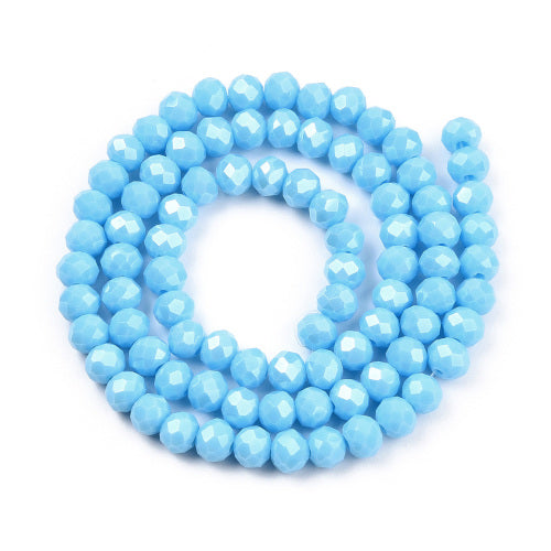 Glass Beads, Electroplated, Rondelle, Faceted, Pearl Luster, Deep Sky Blue, 8mm - BEADED CREATIONS