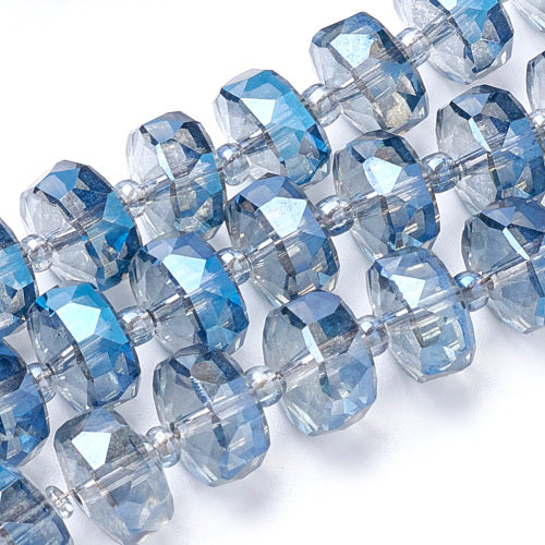 Glass Beads, Electroplated, Rondelle, Faceted, Rainbow Plated, Cornflower Blue, 8mm - BEADED CREATIONS