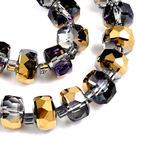 Glass Beads, Electroplated, Rondelle, Faceted, Rainbow Plated, Gold, 8mm - BEADED CREATIONS