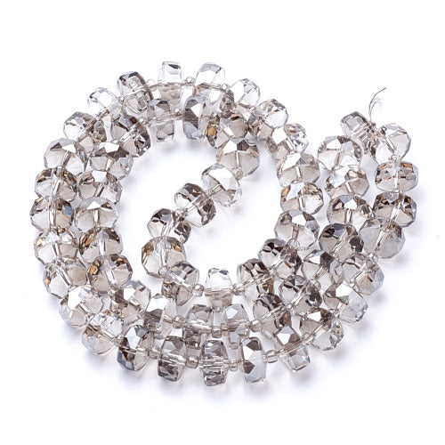 Glass Beads, Electroplated, Rondelle, Faceted, Rainbow Plated, Light Grey, 8mm - BEADED CREATIONS
