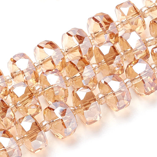 Glass Beads, Electroplated, Rondelle, Faceted, Rainbow Plated, Peach Puff, 8mm - BEADED CREATIONS