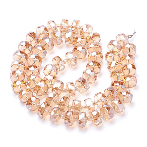 Glass Beads, Electroplated, Rondelle, Faceted, Rainbow Plated, Peach Puff, 8mm - BEADED CREATIONS
