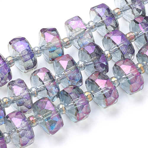 Glass Beads, Electroplated, Rondelle, Faceted, Rainbow Plated, Plum, 8mm - BEADED CREATIONS