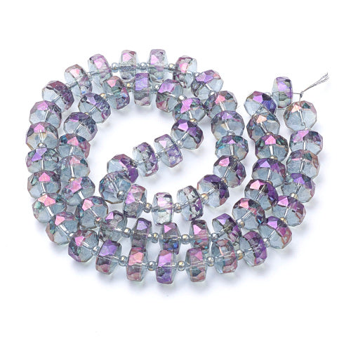 Glass Beads, Electroplated, Rondelle, Faceted, Rainbow Plated, Plum, 8mm - BEADED CREATIONS