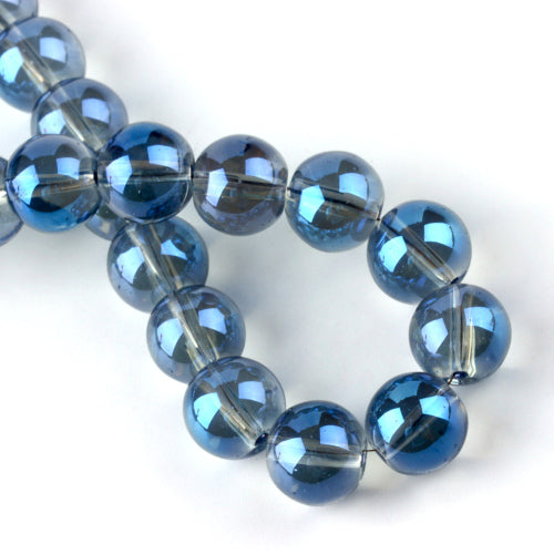 Glass Beads, Electroplated, Round, Transparent, AB, Cornflower Blue, 7.5x8.5mm - BEADED CREATIONS
