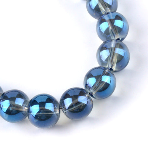 Glass Beads, Electroplated, Round, Transparent, AB, Cornflower Blue, 7.5x8.5mm - BEADED CREATIONS