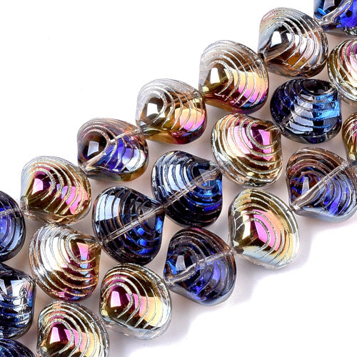 Glass Beads, Electroplated, Shell Shape, Blue, 12mm - BEADED CREATIONS