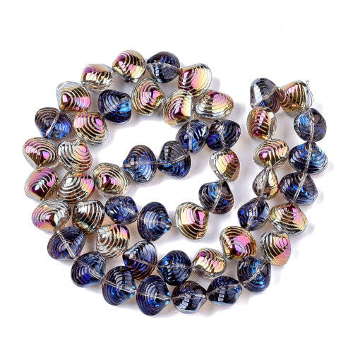 Glass Beads, Electroplated, Shell Shape, Blue, 12mm - BEADED CREATIONS