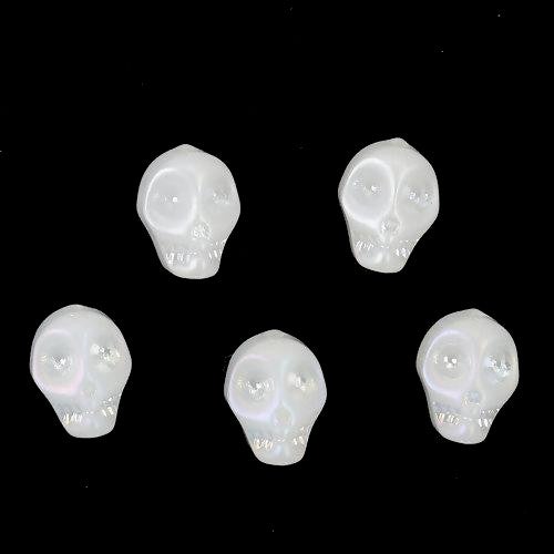 Glass Beads, Electroplated, Skull, Opaque, White, 10mm - BEADED CREATIONS