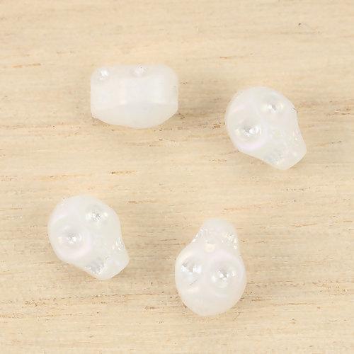 Glass Beads, Electroplated, Skull, Opaque, White, 10mm - BEADED CREATIONS