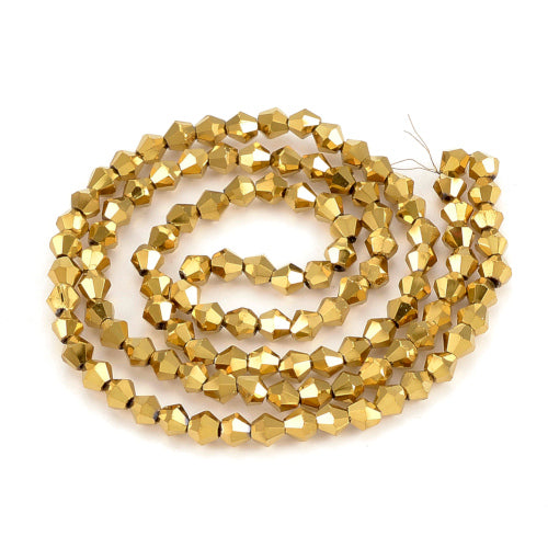 Glass Beads, Faceted, Bicone, Metalized, Gold Plated, 4mm - BEADED CREATIONS