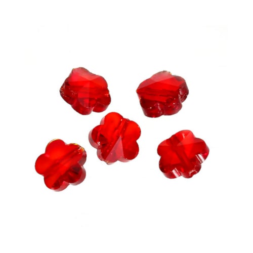 Glass Beads, Flower, Faceted, Transparent, Plum Blossom, Red, 10mm - BEADED CREATIONS