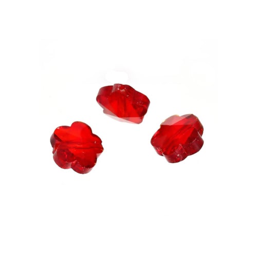 Glass Beads, Flower, Faceted, Transparent, Plum Blossom, Red, 10mm - BEADED CREATIONS