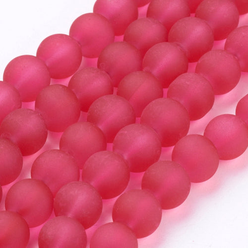 Glass Beads, Frosted, Round, Crimson, 8mm - BEADED CREATIONS