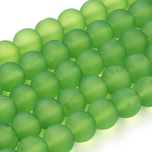 Glass Beads, Frosted, Round, Lime Green, 10mm - BEADED CREATIONS