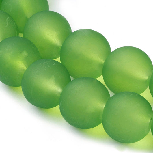 Glass Beads, Frosted, Round, Lime Green, 10mm - BEADED CREATIONS