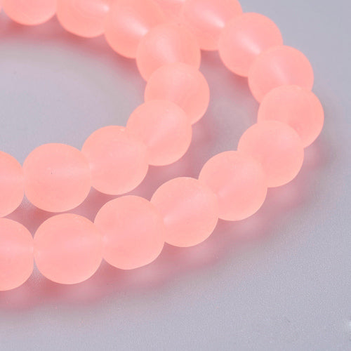 Glass Beads, Frosted, Round, Salmon Pink, 8mm - BEADED CREATIONS