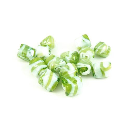 Glass Beads, Handmade, Lampwork Beads, Domed, Rectangle, Marbled, White, Green, 16mm - BEADED CREATIONS