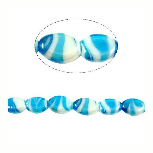 Glass Beads, Handmade, Lampwork Beads, Oval, Marbled, White, Blue, 18mm