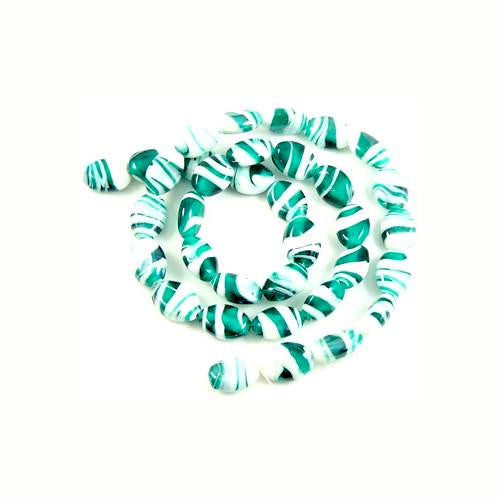 Glass Beads, Handmade, Lampwork Beads, Oval, Marbled, White,Teal, 18mm - BEADED CREATIONS