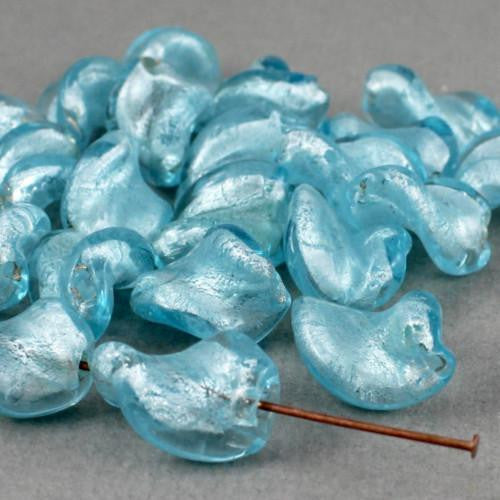 Glass Beads, Lampwork Beads, Handmade, Silver Foil Glass, Twisted, Blue, 30mm - BEADED CREATIONS
