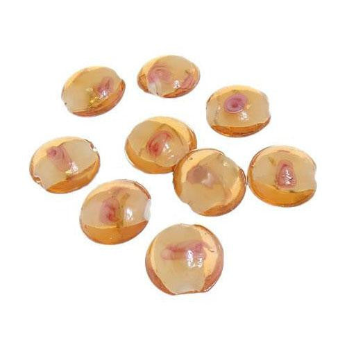 Glass Beads, Lampwork Glass Beads, Handmade, Round, Puffed, Lentil, Champagne, Pink, 17mm - BEADED CREATIONS