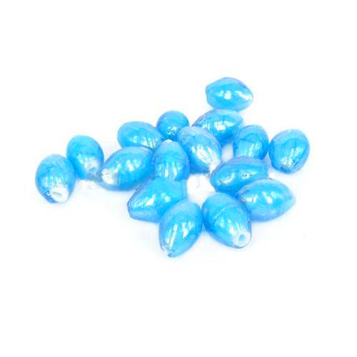 Glass Beads, Lampwork Glass Beads, Handmade, Silver Foil, Oval, Tapered, Barrel, Blue, 17mm - BEADED CREATIONS
