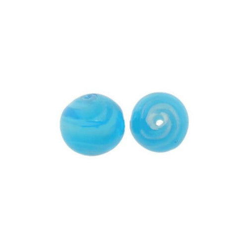 Glass Beads, Lampwork Glass, Handmade, Marbled, Round, Blue, 10mm - BEADED CREATIONS