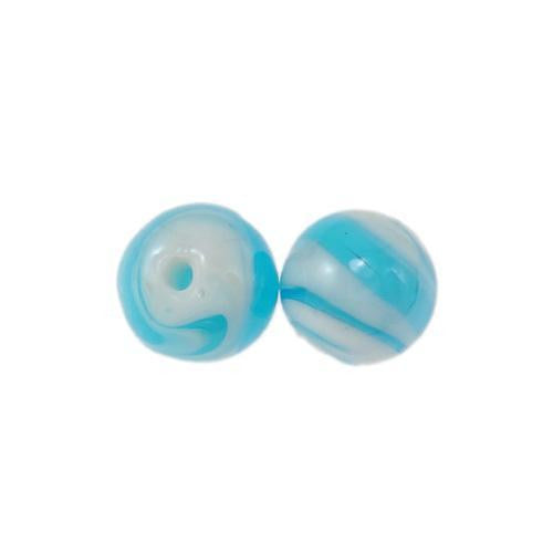 Glass Beads, Lampwork Glass, Handmade, Marbled, Round, Blue, 12mm - BEADED CREATIONS