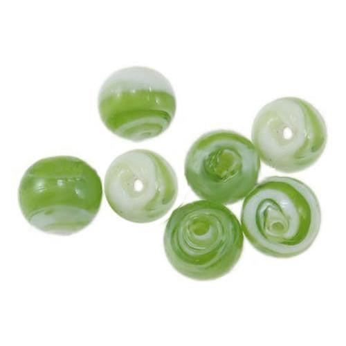 Glass Beads, Lampwork Glass, Handmade, Marbled, Round, Green, 12mm - BEADED CREATIONS