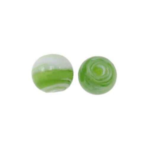 Glass Beads, Lampwork Glass, Handmade, Marbled, Round, Green, 12mm - BEADED CREATIONS