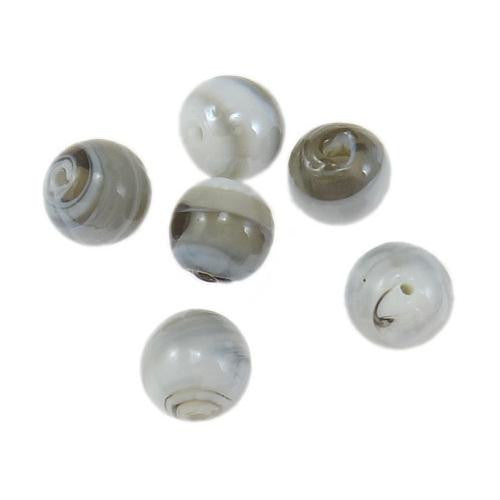 Glass Beads, Lampwork Glass, Handmade, Marbled, Round, Grey, 12mm - BEADED CREATIONS