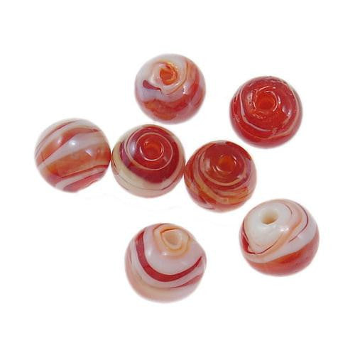 Glass Beads, Lampwork Glass, Handmade, Marbled, Round, Red, 12mm - BEADED CREATIONS
