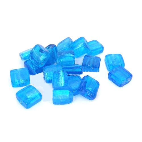 Glass Beads, Lampwork Glass, Handmade, Silver Foil, Square, Peacock Blue, 12mm - BEADED CREATIONS