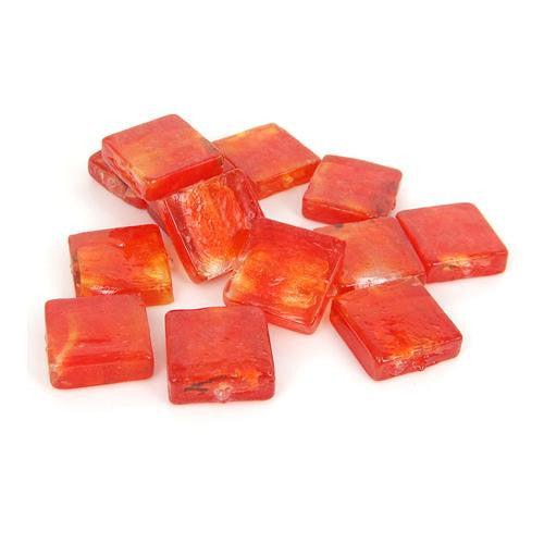 Glass Beads, Lampwork Glass, Handmade, Silver Foil, Square, Red, 12mm - BEADED CREATIONS