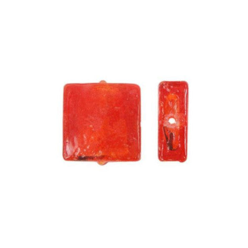 Glass Beads, Lampwork Glass, Handmade, Silver Foil, Square, Red, 12mm - BEADED CREATIONS